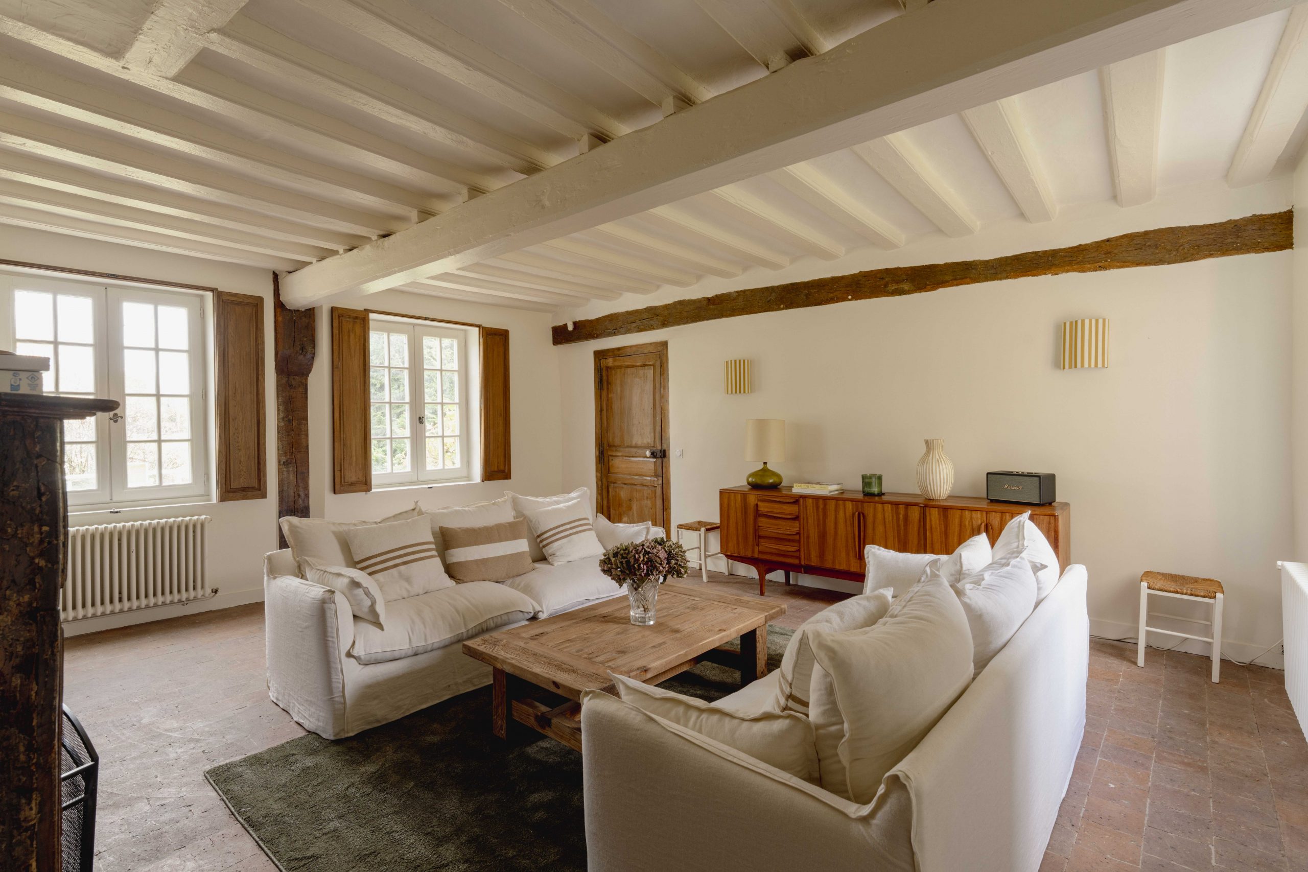 Grand living room with monumental fireplace