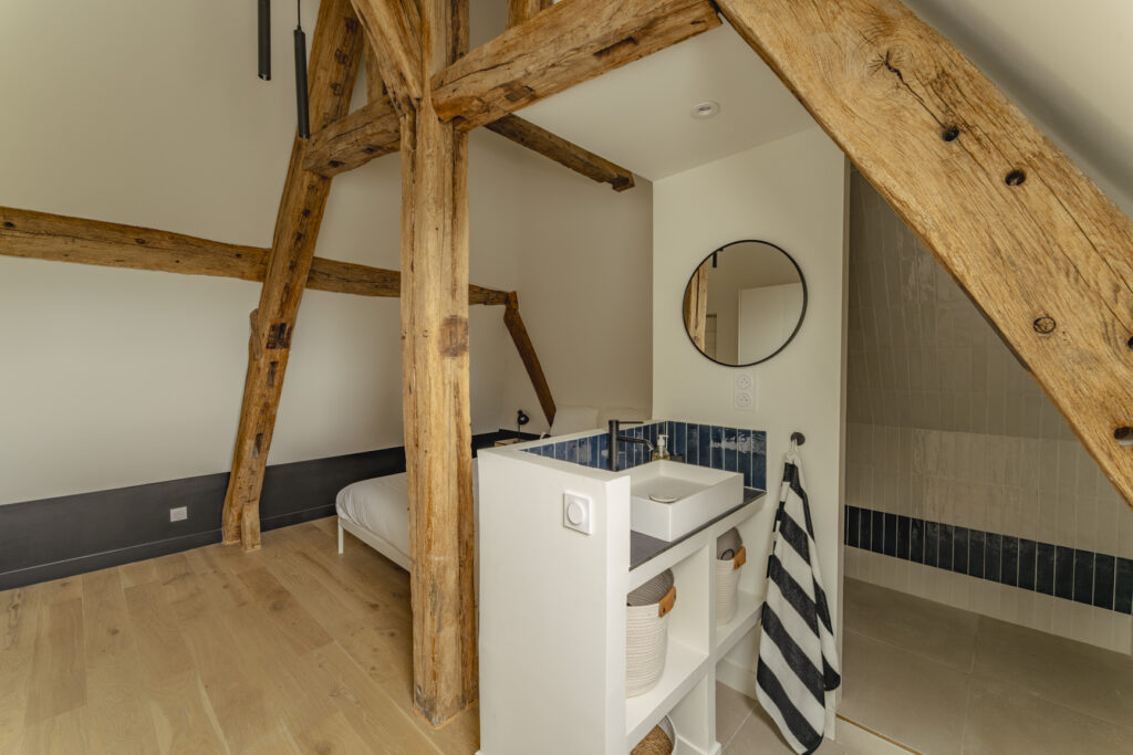 Chambre sous toit et salle de douche privative